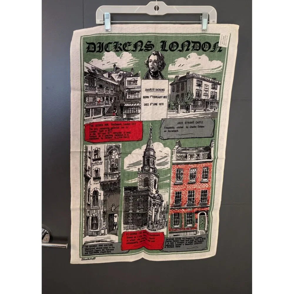 NWT Vintage Blackstaff Irish Linen &‎ Cotton Souvenir Tea Towel - Dickens London